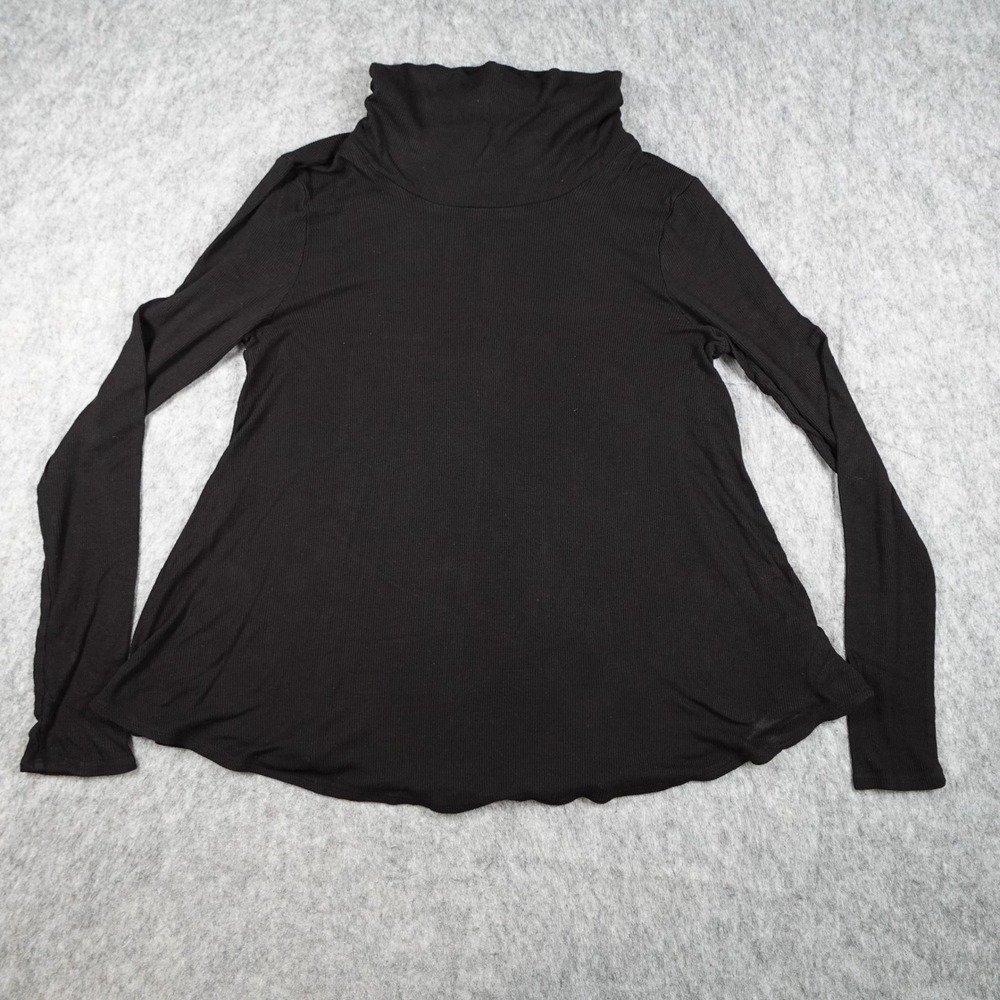 Deletta Top Womens Medium Black Ribbed Mock Neck Long Sleeve Swing Anthropologie